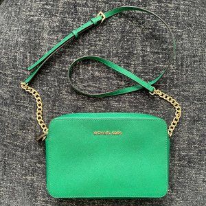Michael Kors Green Leather Crossbody Bag with Gold Hardware